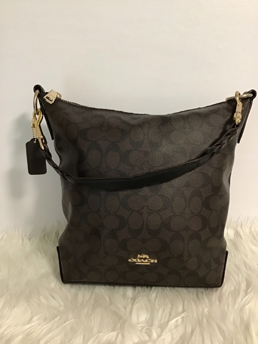 Coach Abby Duffle F31477 Signature Canvas Brown Black Crossbody Shoulder Bag